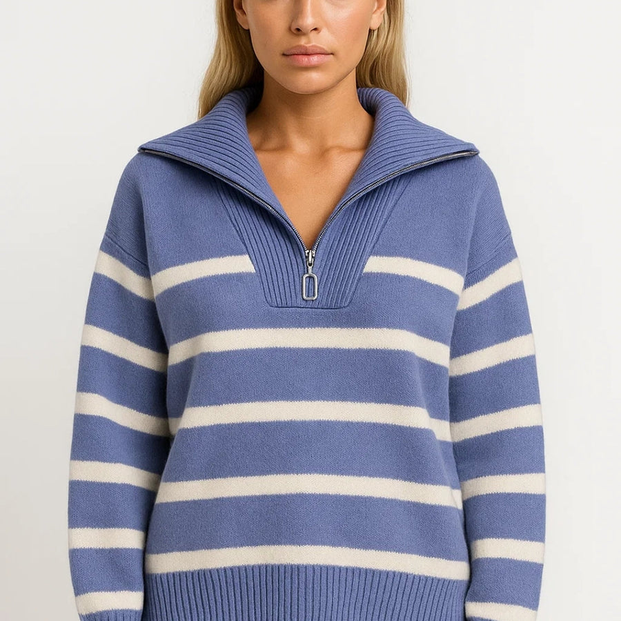 KAIRIS | ZIP-COLLAR STRIPED KNIT SWEATER
