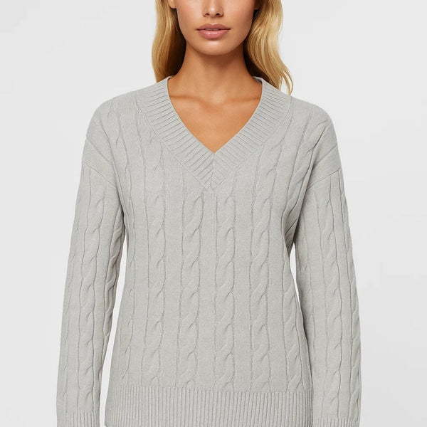 SUNNIVA | V-NECK CABLE-KNIT SWEATER