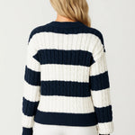 MIRELLE | V-NECK CABLE-KNIT STRIPED SWEATER