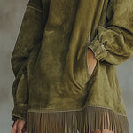 LAVINIA FAUX SUEDE TURTLENECK DRESS WITH FRINGE HEM
