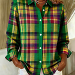 ELINDRA™ - CHECKED HOODIE BLOUSE IN VIVID GREEN TONES