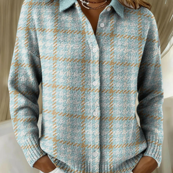 TARENA™ - CHECKED HOODIE BLOUSE WITH SAND-COLORED ACCENTS