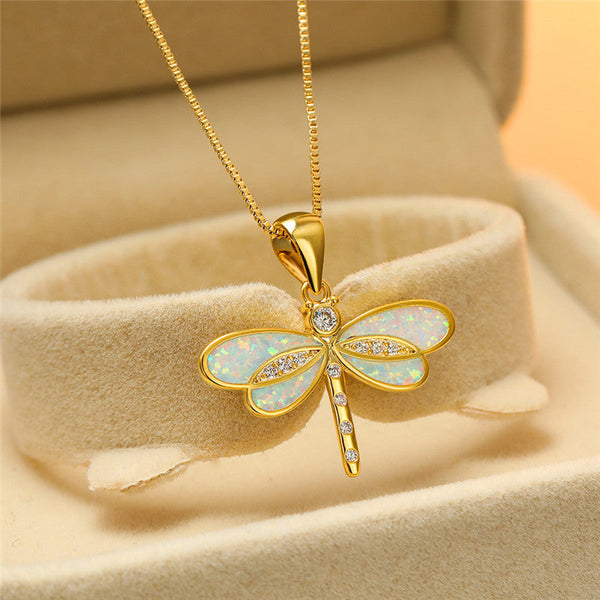 Collier dorato a farfalla con opale