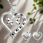 Kamila - 2-piece jewelry set with paw, heart and bone pendants
