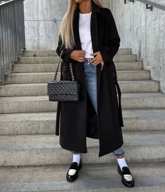 GWYNETH | LONG LAPEL BUTTON-FRONT COAT