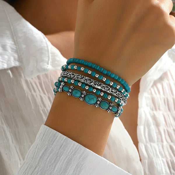 Caroline – Boho Bracelet Set with Turquoise Beads