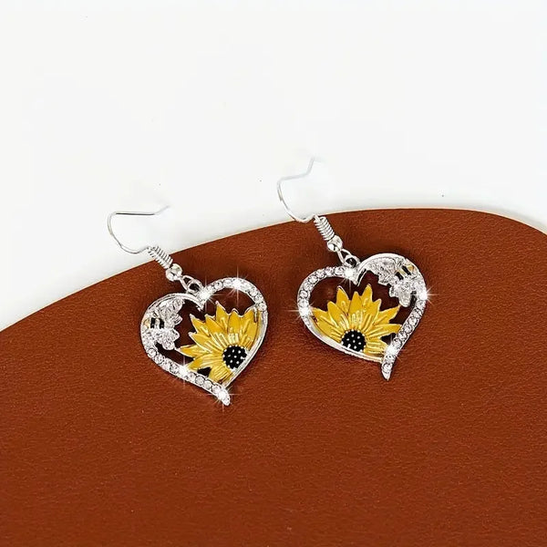 Orecchini vintage Boho a cuore con girasole e ape