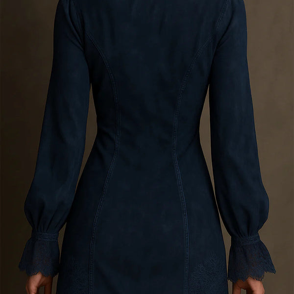 EUDORA VINTAGE BLUE SUEDE LACE TRIM MINI DRESS