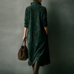 Isna | Green Loose Suede Lapel Long Sleeve Midi Dress