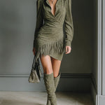 MORLENNA OLIVE GREEN FAUX SUEDE V-NECK WRAP MINI DRESS