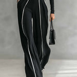 REFINED HIGH-NECK TOP & WIDE-LEG PANTS SET (FREE BELT)