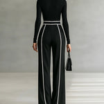 REFINED HIGH-NECK TOP & WIDE-LEG PANTS SET (FREE BELT)