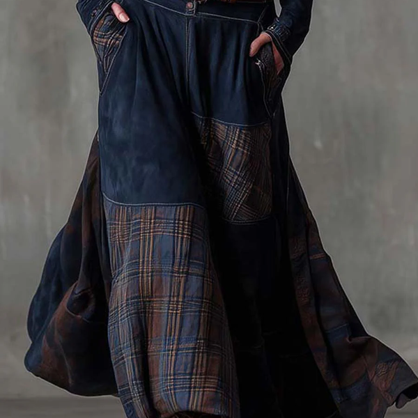 LEONE | VINTAGE LONG SUEDE CHECKERED DRESS (INCLUDES BELT)