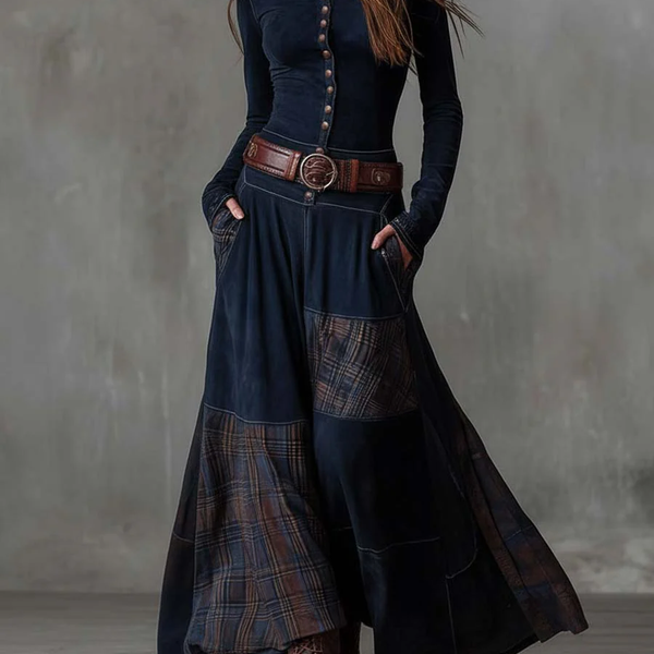 LEONE | VINTAGE LONG SUEDE CHECKERED DRESS (INCLUDES BELT)