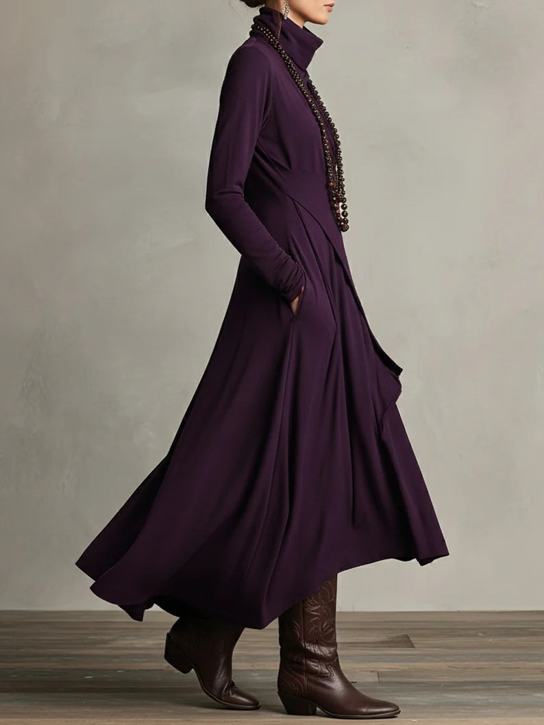 Irene | High-neck Asymmetrical Pleated Dress