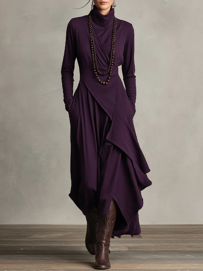 Irene | High-neck Asymmetrical Pleated Dress