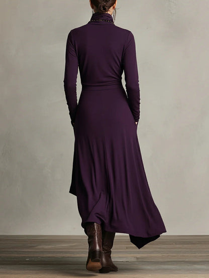Irene | High-neck Asymmetrical Pleated Dress