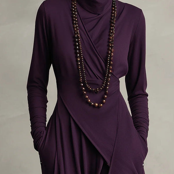 Irene | High-neck Asymmetrical Pleated Dress