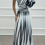 AURORA | ELEGANT STRIPED DRESS WITH ONE SHOULDER