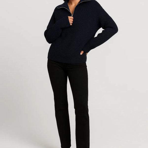 FFION | WAFFLE-KNITIP-COLLAR SWEATER