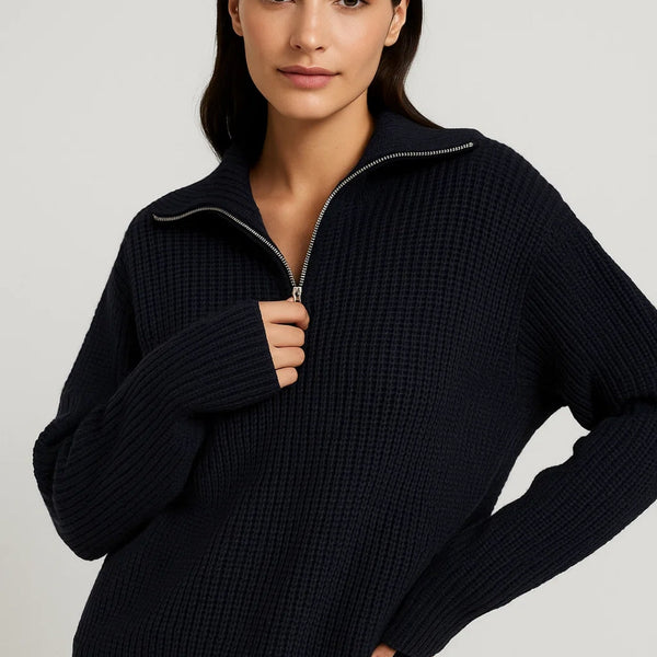 FFION | WAFFLE-KNITIP-COLLAR SWEATER