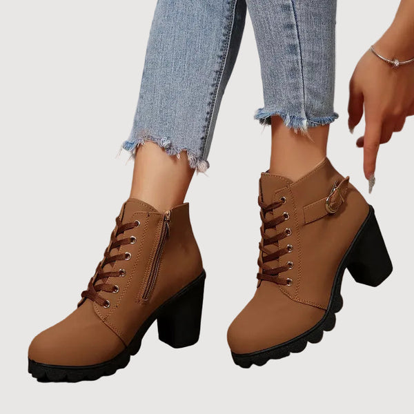 TESSA – LACE-UP MID-HEEL ANKLE BOOTS