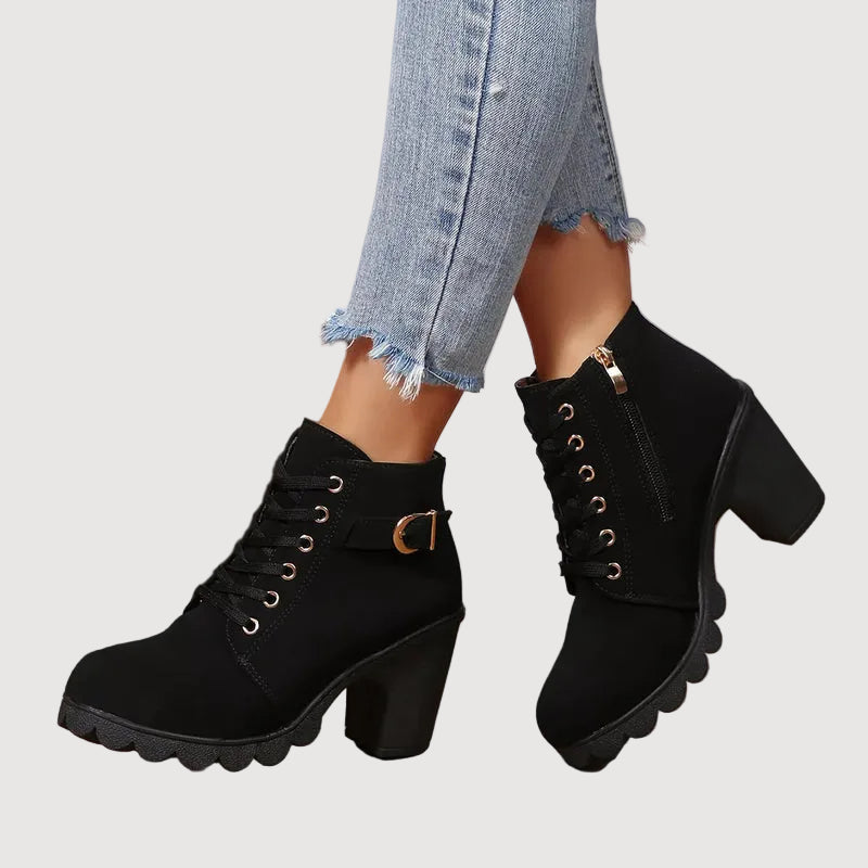 TESSA – LACE-UP MID-HEEL ANKLE BOOTS