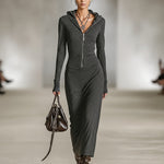 LIORRA | LONG-SLEEVE TUNIC DRESS WITH HOOD AND ZIPPER DETAIL