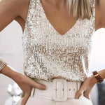 LUCIE | SPARKLING SEQUIN V NECK TOP FOR EVENING GLAM