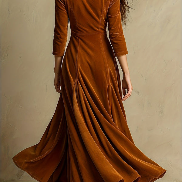 ELOWENNA | ELEGANT BUTTON-FRONT COLLAR DRESS WITH 7/8 SLEEVE