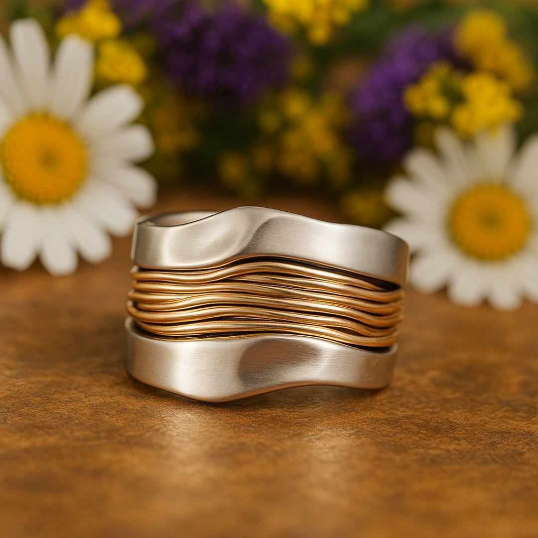 SILVER GOLDEN THREADS RING