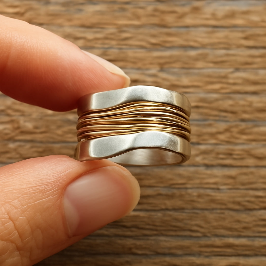 SILVER GOLDEN THREADS RING