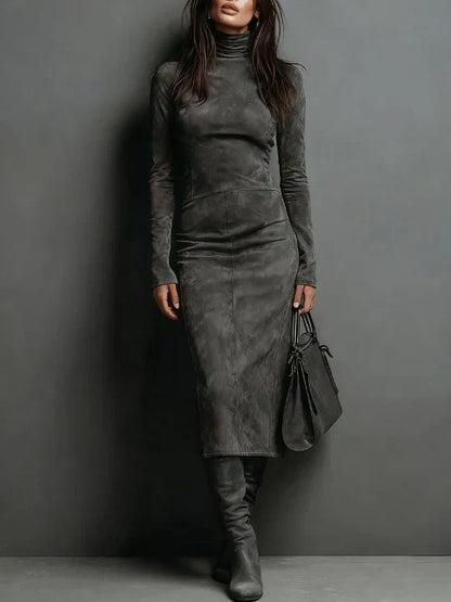 SELWYNNE | HIGH-NECK SUEDE MAXI DRESS