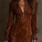 EUDORA VINTAGE BLUE SUEDE LACE TRIM MINI DRESS