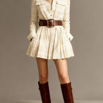 ZINNIA VINTAGE LAPEL RED AND BROWN PLAID MINI DRESS (INCLUDES BELT)