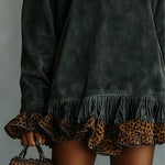 ZARA SUEDE MINI DRESS WITH TURTLENECK AND LEOPARD PRINT PANEL