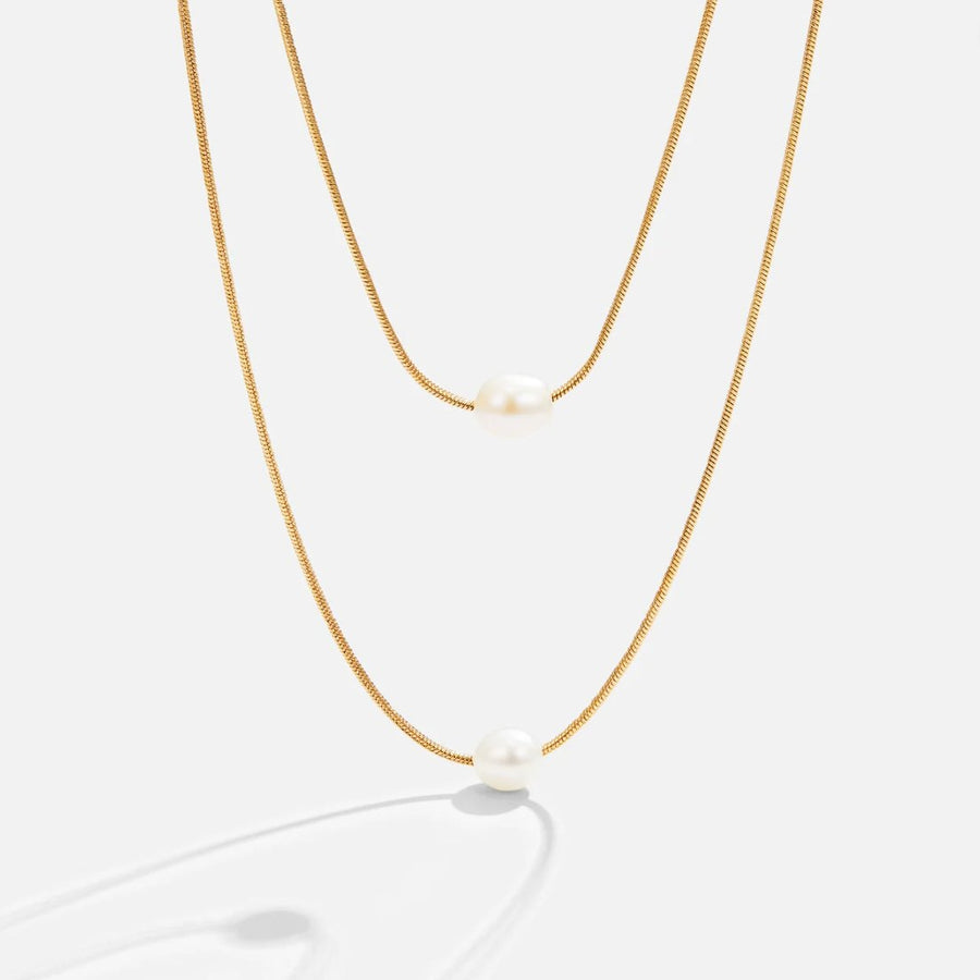 Sabine – Double Layer Gold Necklace with Dark Stone