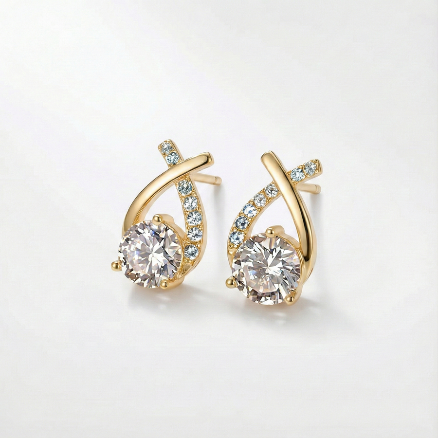 Leni - Gold earrings with cross and zirconia