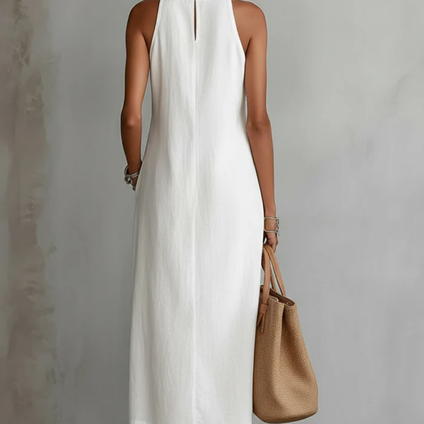 Jimena - Linen midi dress with Mao collar