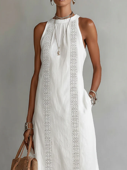 Jimena - Linen midi dress with Mao collar