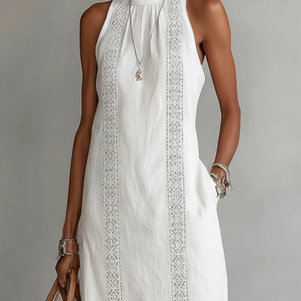 Jimena - Linen midi dress with Mao collar
