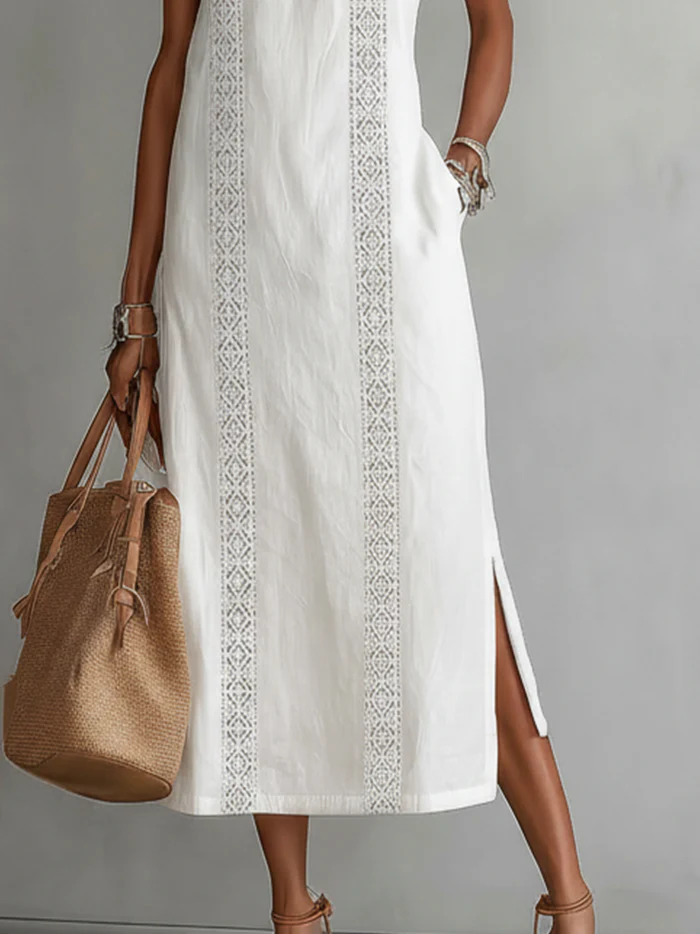 Jimena - Linen midi dress with Mao collar