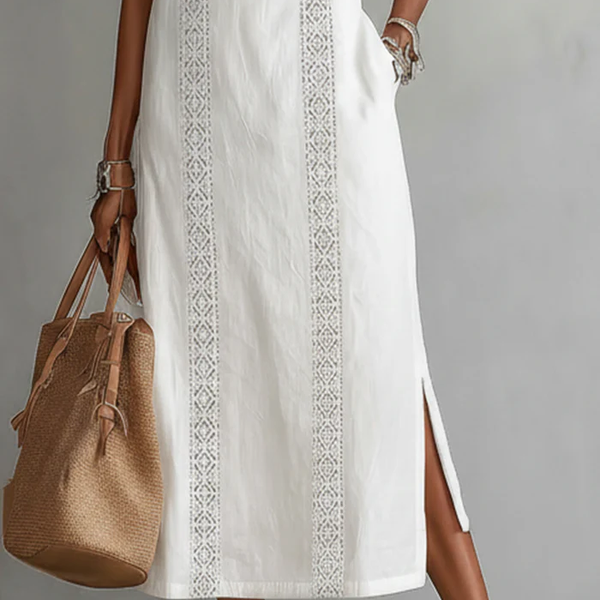 Jimena - Linen midi dress with Mao collar