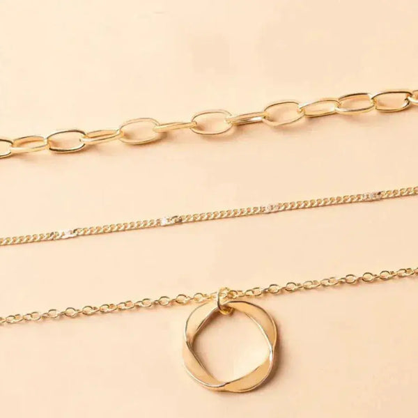 ELEGANT LAYERED GOLD CHAIN & PENDANT NECKLACE